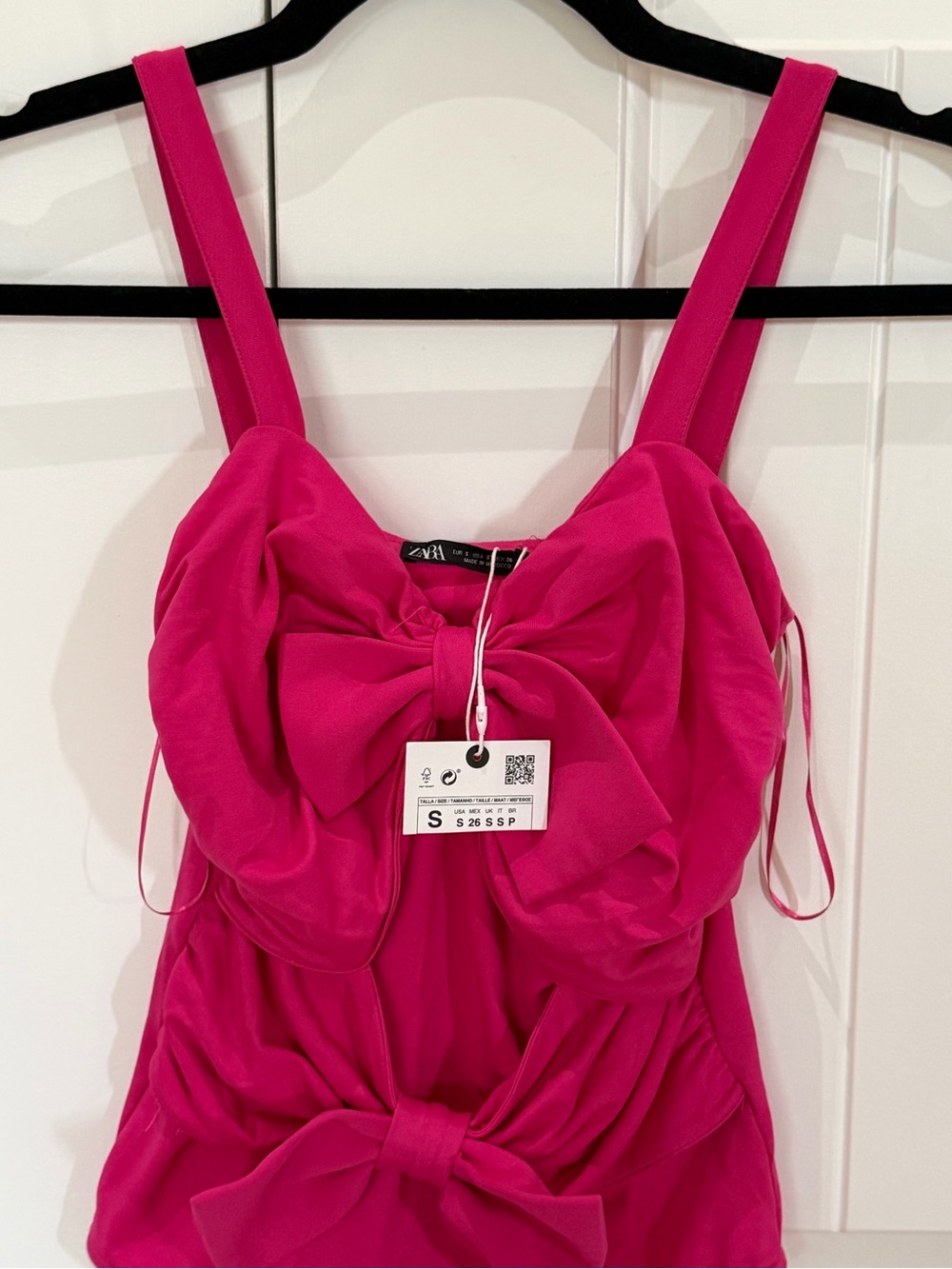 Zara Barbie Pink Fuchsia Bow bodysuit NWT SMALL - Picture 5 of 10